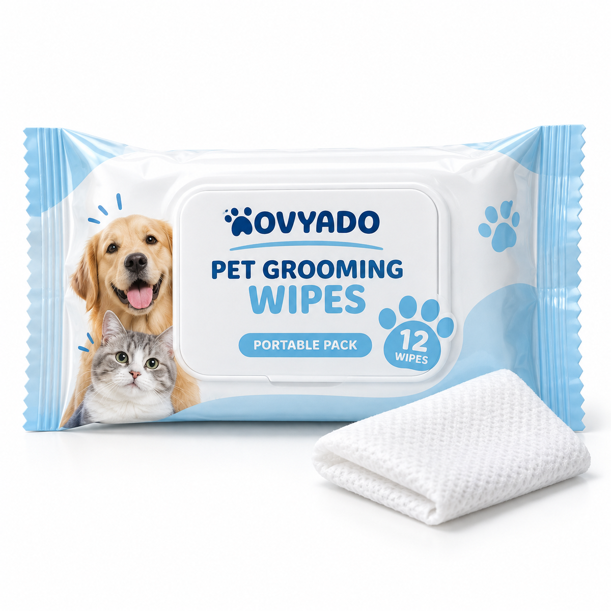 Novyado portable pet grooming wipes, 12-count pack