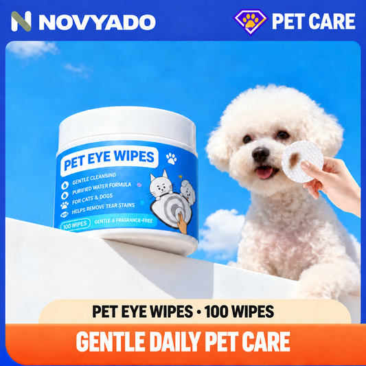 NOVYADO Pet Eye Wipes — dog and product hero image