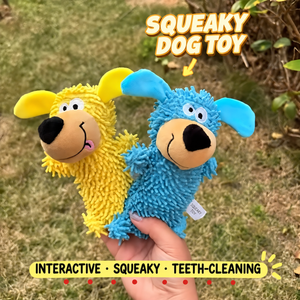 Squeaky dog toy with English feature text