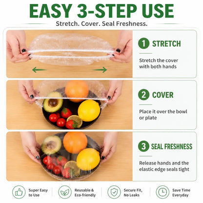 Novyado disposable stretch food covers in use with covered food containers