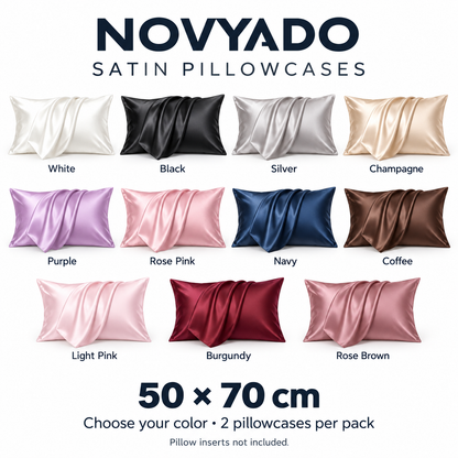 NOVYADO satin pillowcases — 11 colors — 50 x 70 cm — 2 pillowcases per pack
